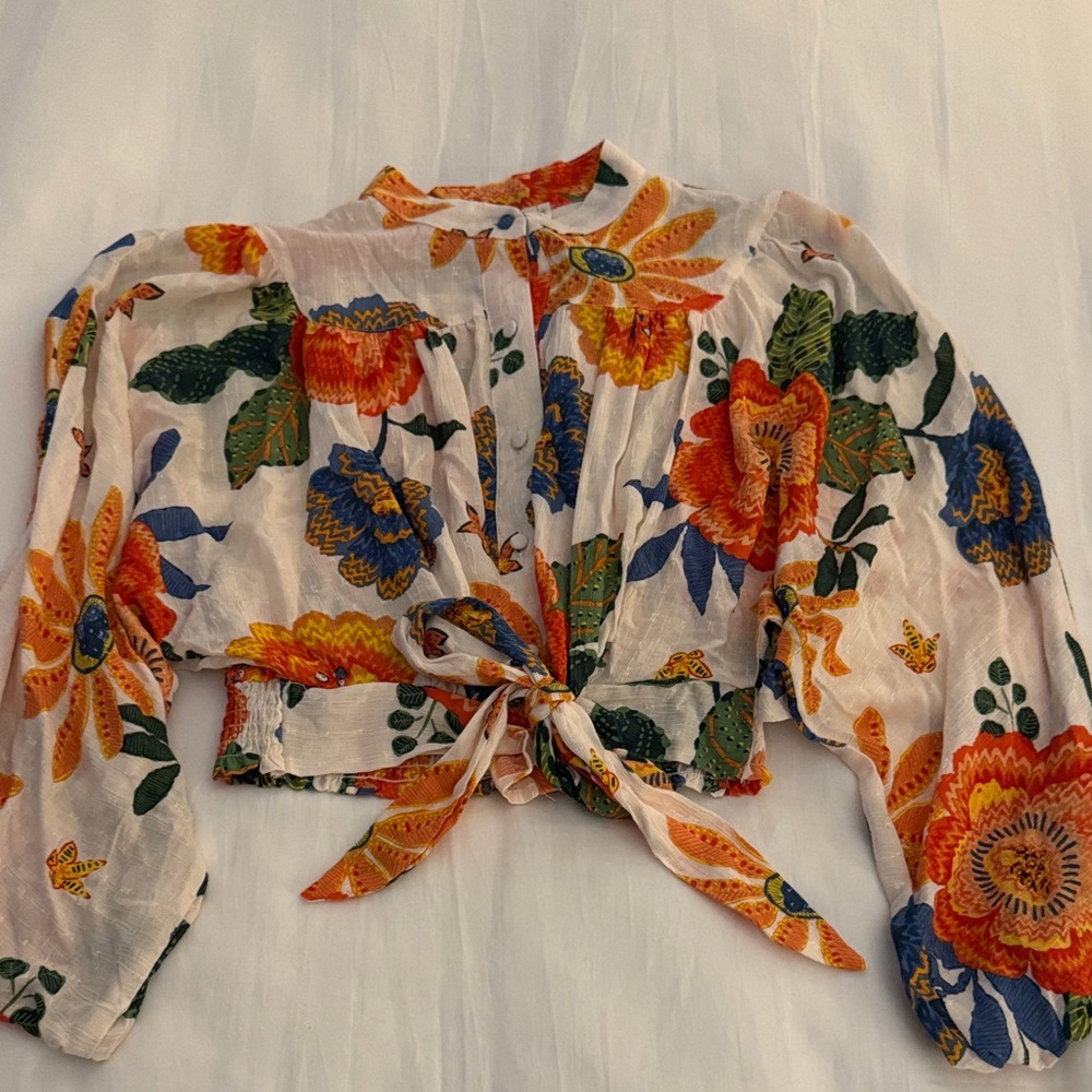 Vibrant Floral Tie-Front Blouse